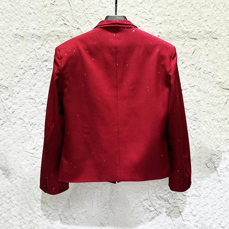 Ensemble de costume pour hommes, veste de costume personnalisée avec boucle en métal, tendance, ample, rivets, pantalon à jambes droites