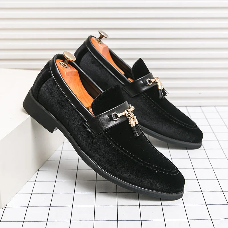 Chaussures en cuir et veloure décontractées pour hommes, mocassins patchwork, à enfiler, plates légères et confortables  de fête ,mariage