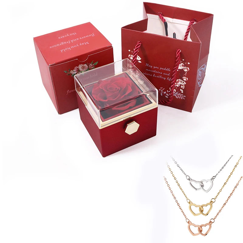 Boîte à bijoux en forme de Rose,cadeaux de saint-valentin ,collier personnalisé, pendentif de mariage
