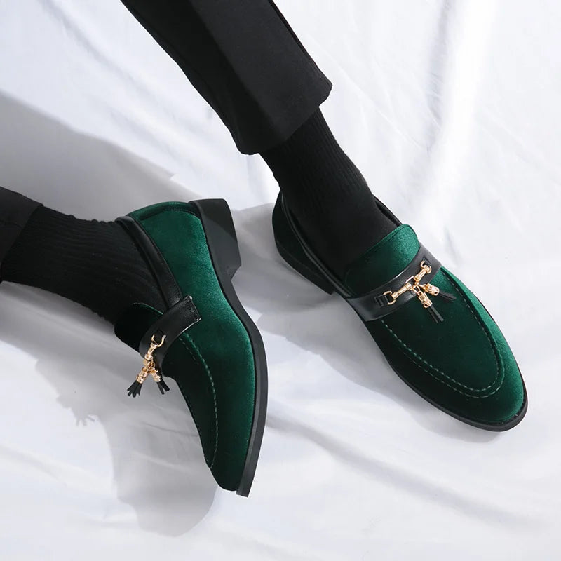 Chaussures en cuir et veloure décontractées pour hommes, mocassins patchwork, à enfiler, plates légères et confortables  de fête ,mariage