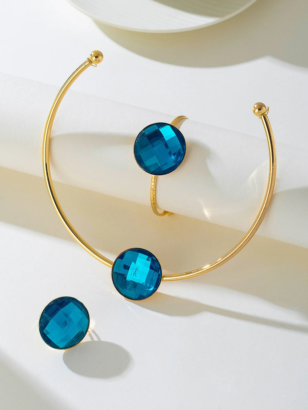 Ensemble bracelet, bague et collier en pierre bleue, accessoires de bijoux simples à la mode, cadeau de fête, nouveau Style 2025