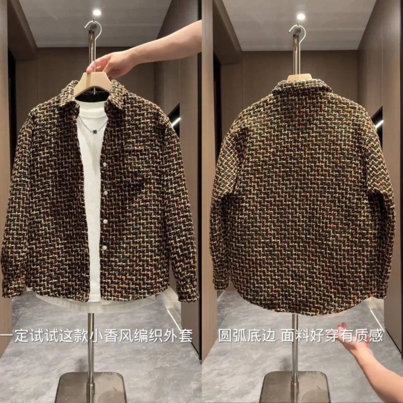 Veste chemise à revers pour hommes, ample et polyvalente, haut décontracté en queue d'aronde, de mode d'automne