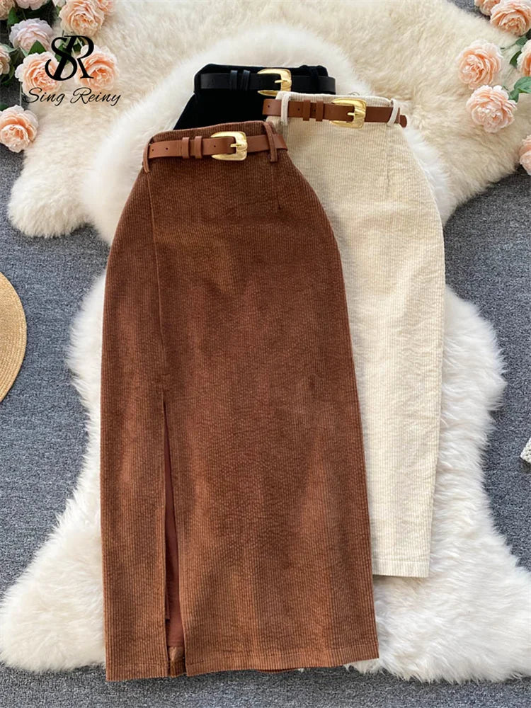 Jupe Femmes Sexy longue en velours côtelé mince épais Streetwear mode Vintage jupe moulante