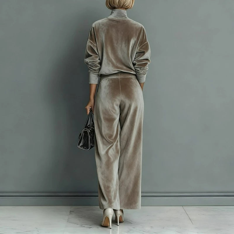 Ensemble  décontractés pour femmes, nouveau Style, mode automne/hiver 2026, velours, manches longues,, col haut, pantalon à jambes larges