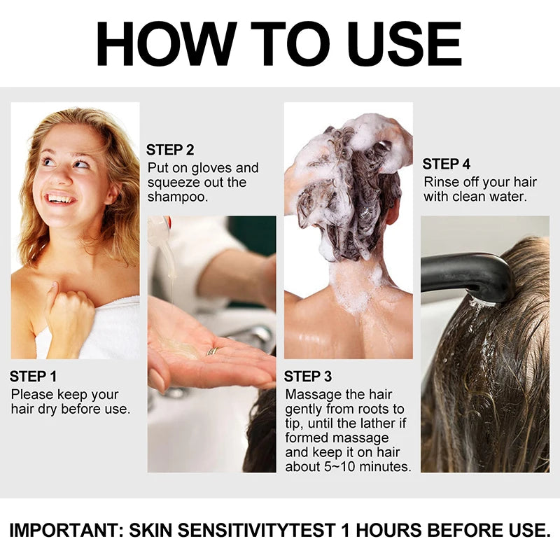 Shampooing à Coloration Instantanée 3 en 1, Teinture pour Cheveux, à Base de Plantes, Brun Violet, Document Noir Naturel, pour Homme et Femme