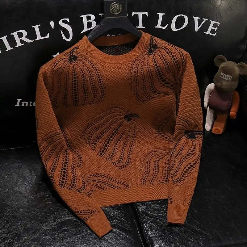 Pull Vintage brodé pour homme automne hiver  col rond Jacquard tissage mode décontracté ample à manches longues