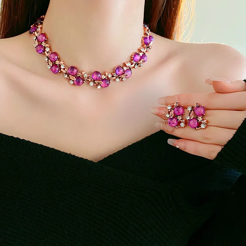 Collier rouge pour femme, fleur de cuir chevelu, breloques en métal, bracelet vintage, ensembles de bijoux exquis, tempérament, vente en gros