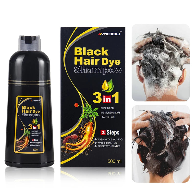 Shampooing à Coloration Instantanée 3 en 1, Teinture pour Cheveux, à Base de Plantes, Brun Violet, Document Noir Naturel, pour Homme et Femme