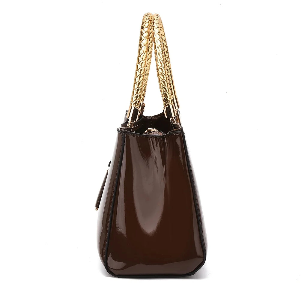 Pochette de soirée élégante – Sac à main finition brillante de couleur unie avec fermeture à glissière et doublure en polyester pour fêtes et mariages