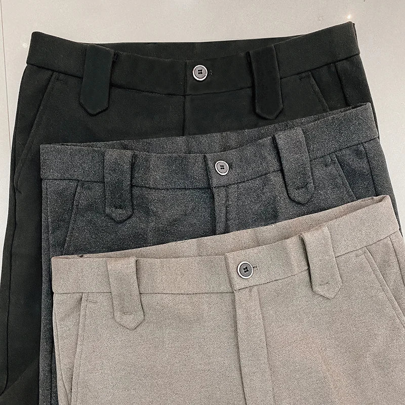 Pantalon hommes décontracté coupe ajustée pantalon droit formel affaires laine tissu Social bureau robe pantalon