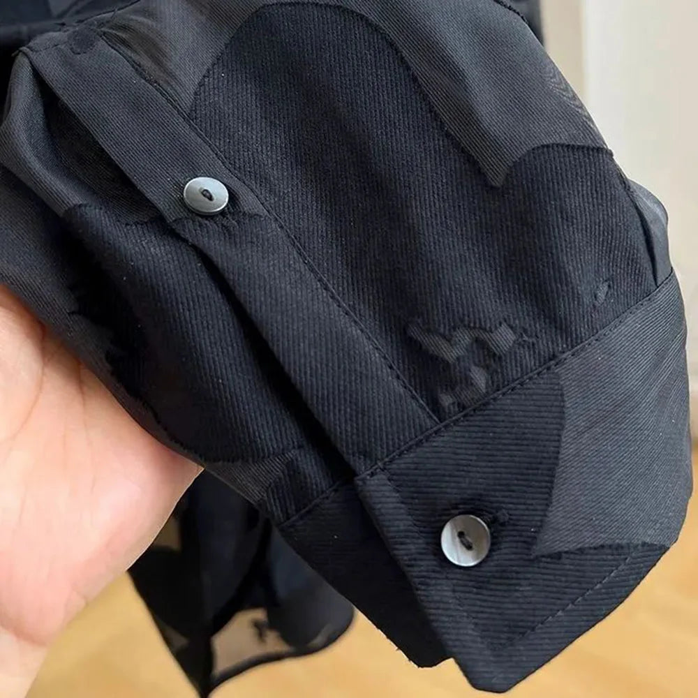 Chemise à manches longues pour hommes, coupe florale,transparent dentelle  ajourée, décontractée, hawaïenne, Streetwear, 2026