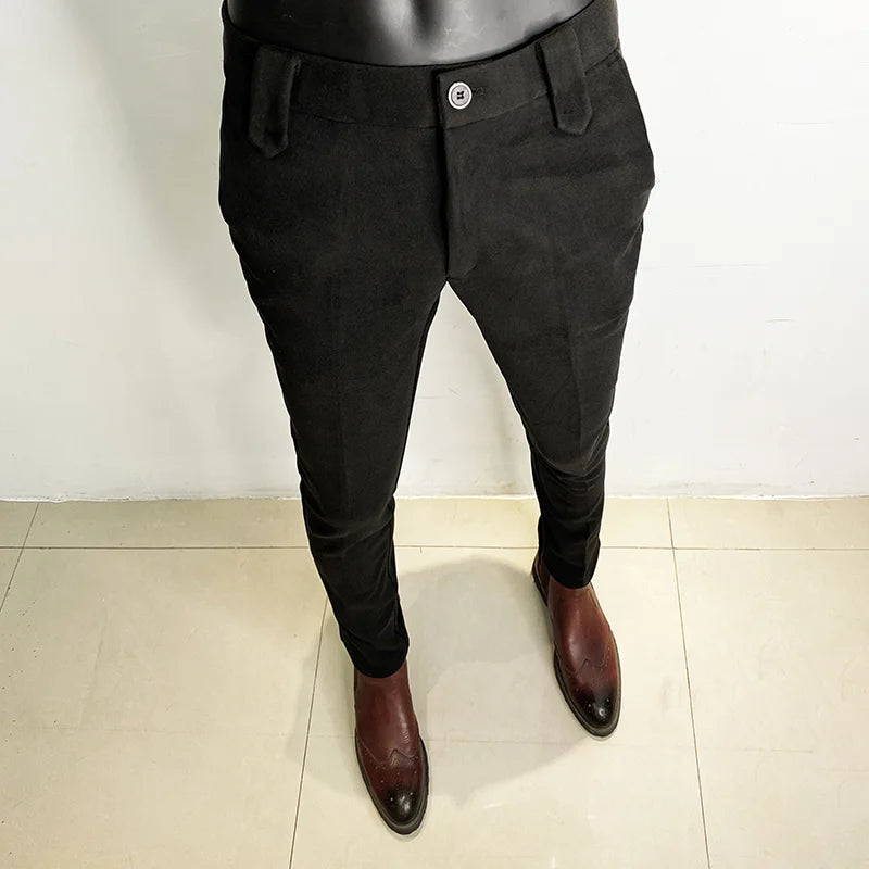 Pantalon hommes décontracté coupe ajustée pantalon droit formel affaires laine tissu Social bureau robe pantalon