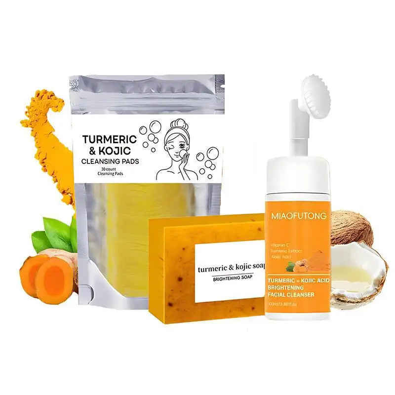Ensemble nettoyant et savon au curcuma, nettoyage en profondeur, acide kojique, dissolvant de points noirs, nettoyage de la peau, contrôle de l'huile, estompe les marques d'acné, éclaircit