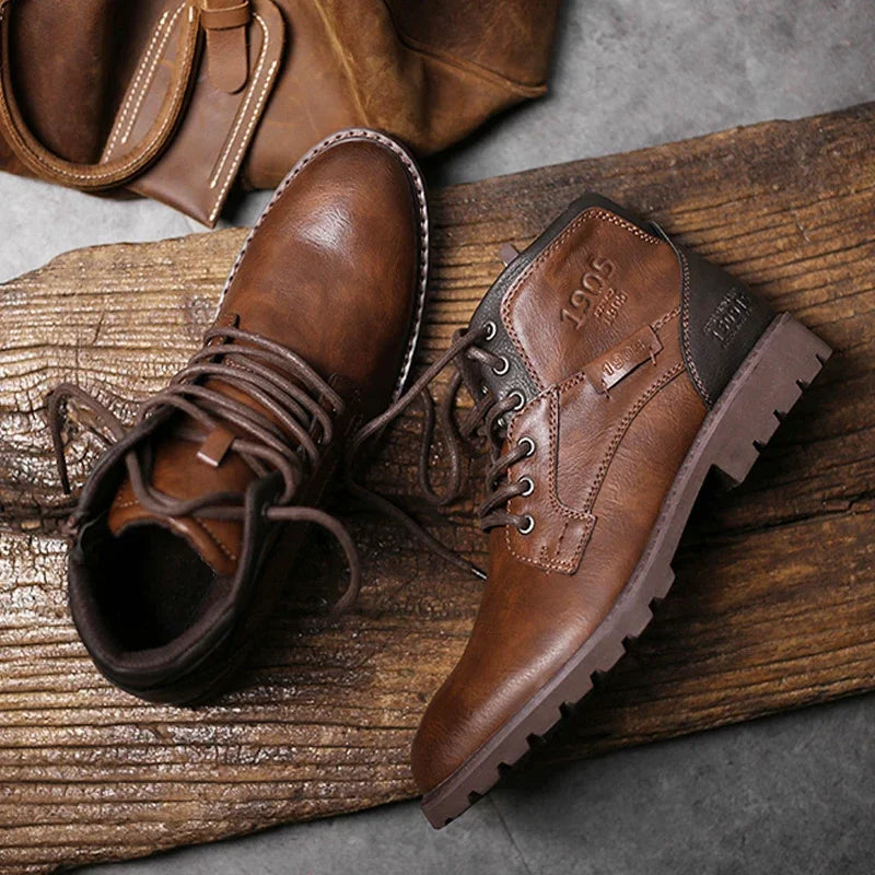 Vintage hommes bottes 2026 automne hiver chaussures de haute qualité en cuir avec fermeture éclair