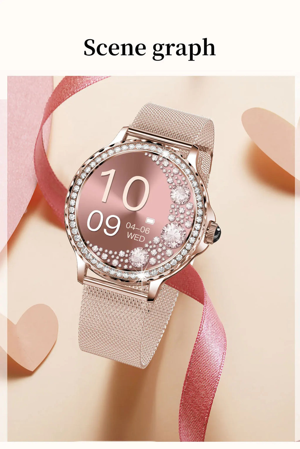 Montre intelligente diamant femme bracelet en métal 1.3 pouces écran HD appels Bluetooth moniteur de santé décoration de mode montre-bracelet
