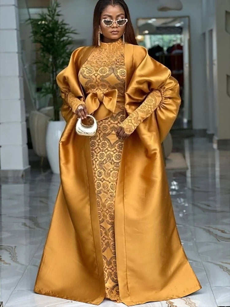 Ensemble deux pièces africain élégant en dentelle, moulante de luxe  avec ceinture à nœud transparent,Boubou, Robe brillante, pour de mariage