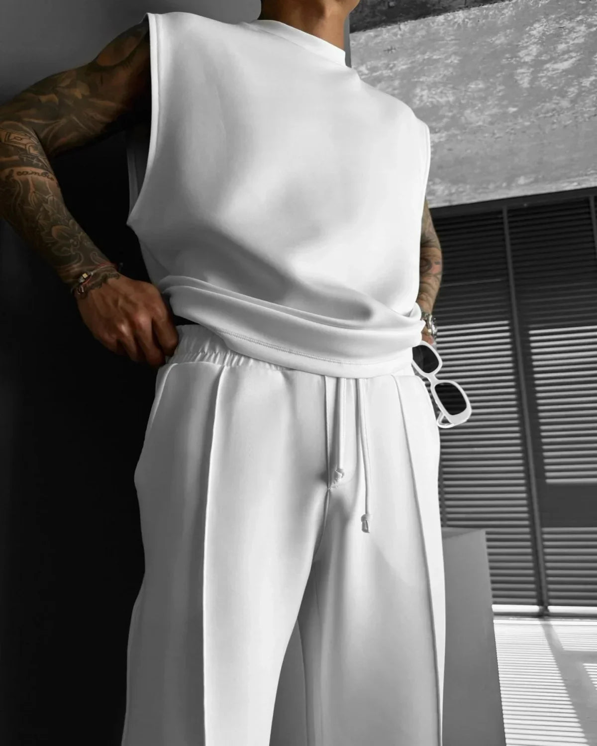 Ensemble sans manches pour hommes, pantalon décontracté de couleur unique, nouvelle collection été 2026