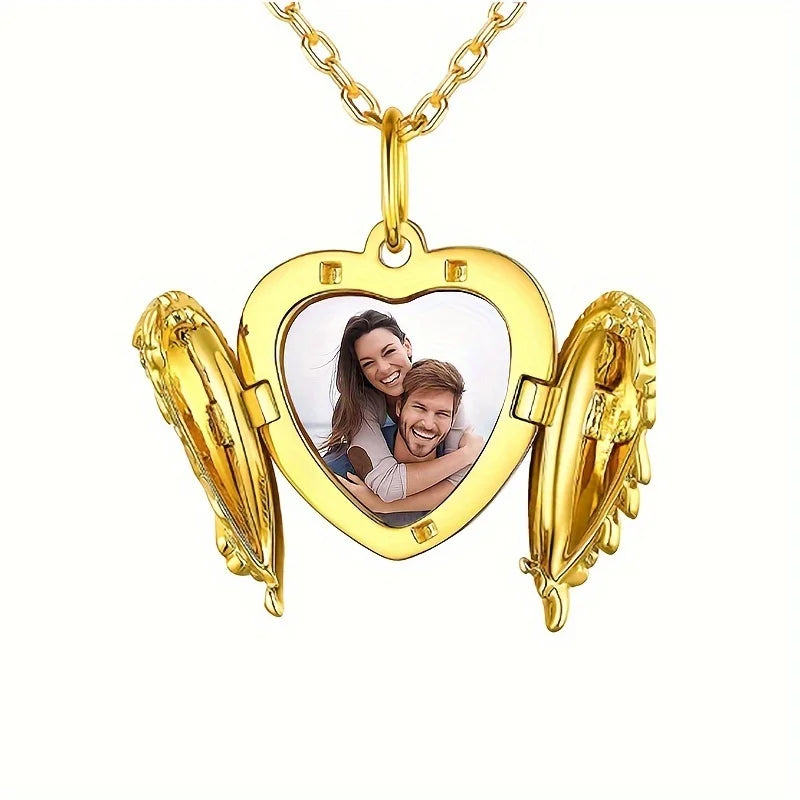 Collier Image personnalisée/photo petite boîte pendentif collier, personnalisé aile d'ange petite boîte pendentif hommes femmes collier cadeau de noël