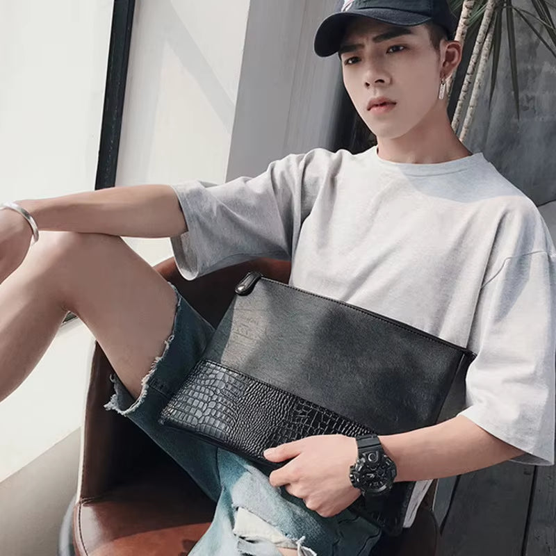 New Design Men Clutches Handbags Vintage PU Leather Envelope Bags Casual Key Phone Pocket Envelope Purse