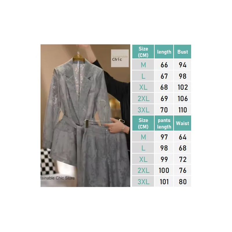 French Grey Embroidered Temperament Suit Female Summer New Fashion High-End Design Wide-Leg Pants Fashion Suit Two-Piece Female