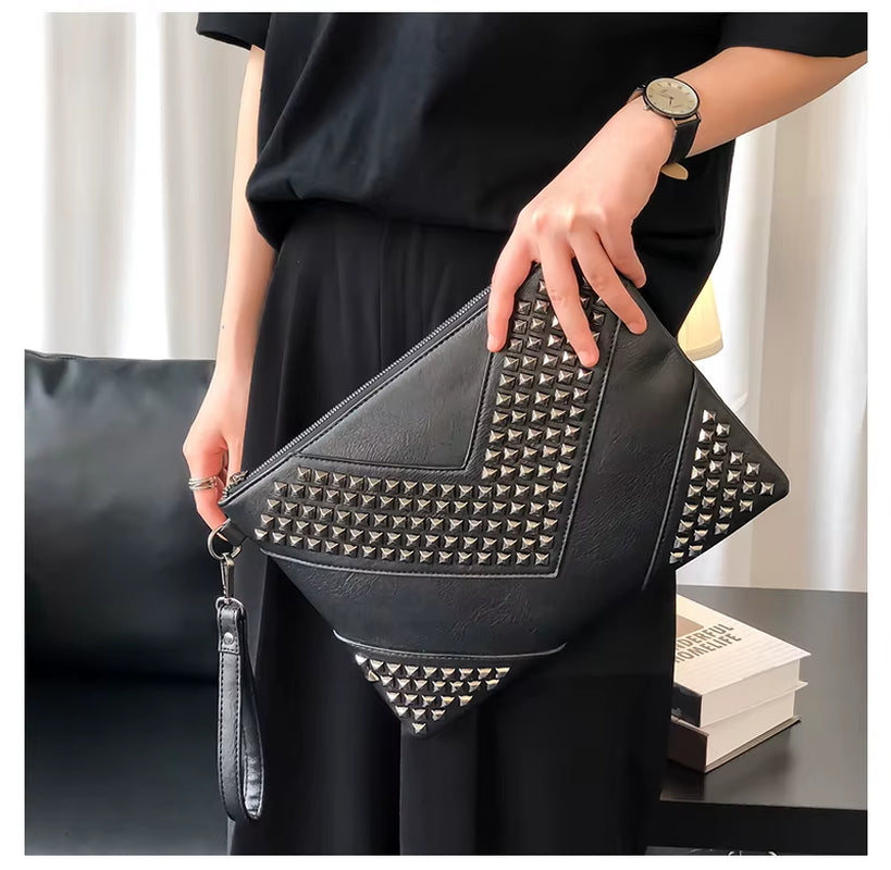 Retro Leather Men Bags Rivets Clutch Handbag Shoulder Crossbody Bags Husband Luxury Brand Purses for Men Bolsa