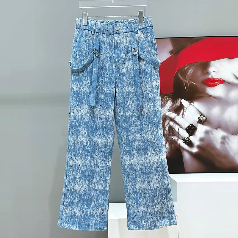 Trendy Brand Fashion Denim Short Men'S Jacket Set Straight Leg Jeans Two Piece Set Trendy Male Sets 21E2074