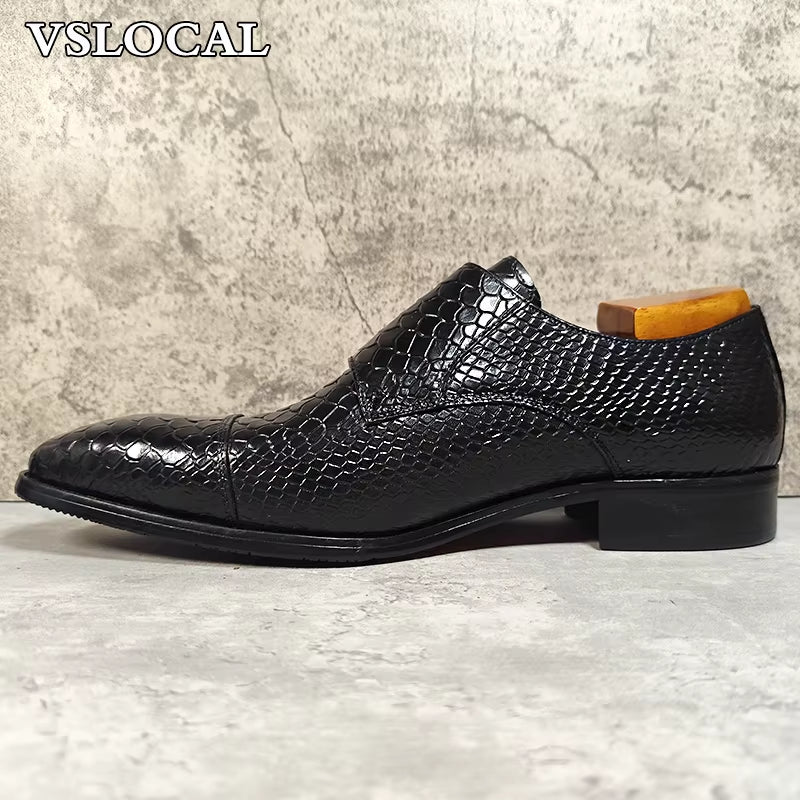 Luxury Men'S Loafers Shoes Snake Prints Formal Dress Mens Casual Shoes Black Brown Genuine Leather Double Monk Shoes Men