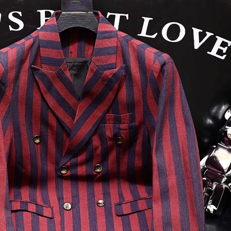 British Style Fashion Stripes Suit Jacket Men Luxury Slim Fit Blazer Spring Autumn Long Sleeve Small Suit Streetwear Tops Coat