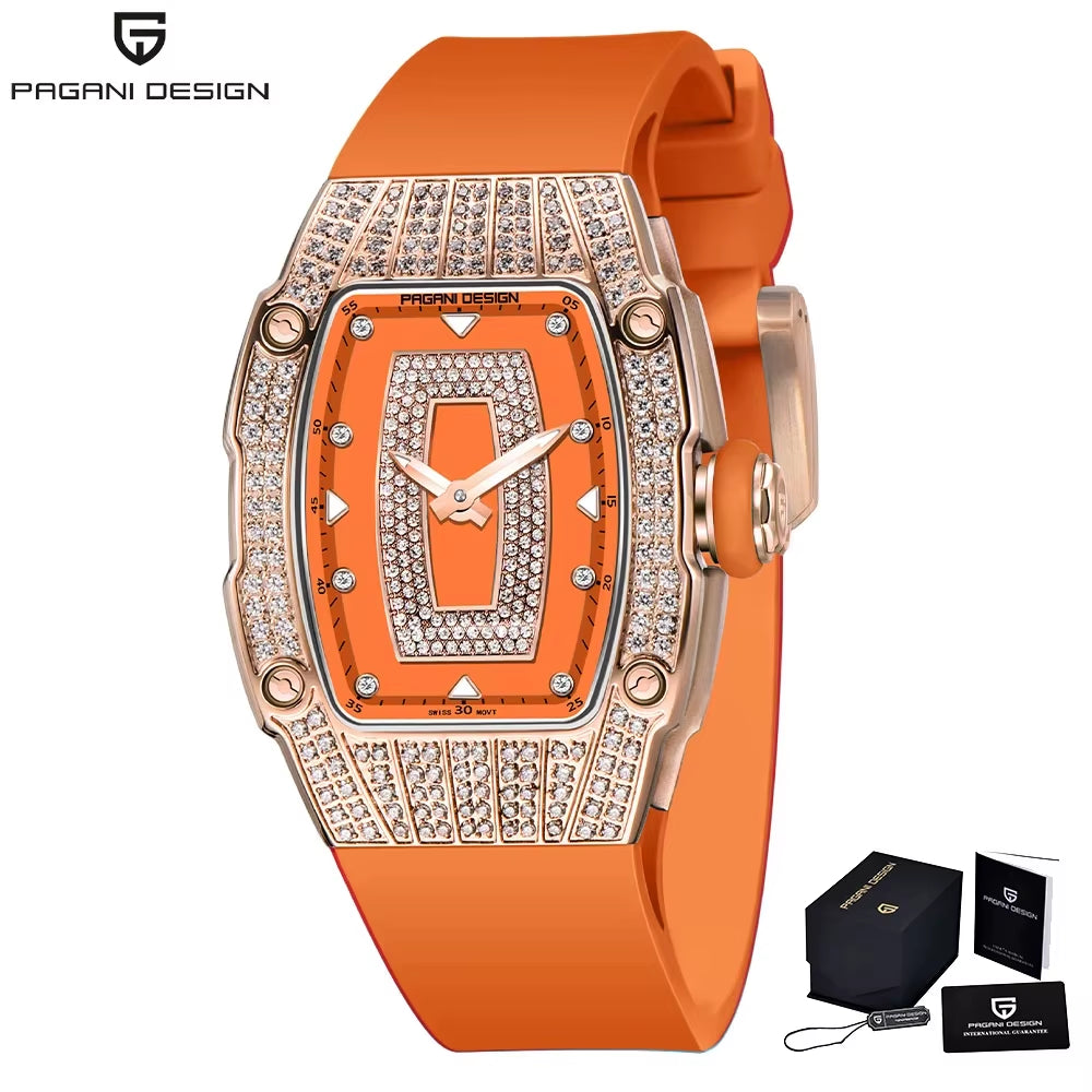 Luxury Women Fashion Tonneau Quartz Watch Swiss Ronda Movt Diamond Studded Ladies Elegant Wristwatch Montre Femme