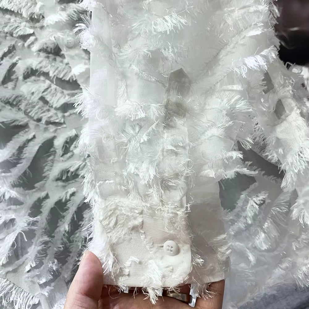 Mens Shirt Y2K Hollow Feather Tassel Shirt Streetwear Niche Personality Breathable Nightclub Trend Tops Men'S Clothing 2024