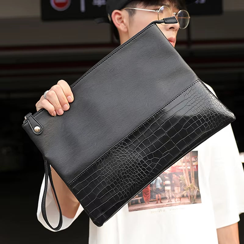New Design Men Clutches Handbags Vintage PU Leather Envelope Bags Casual Key Phone Pocket Envelope Purse