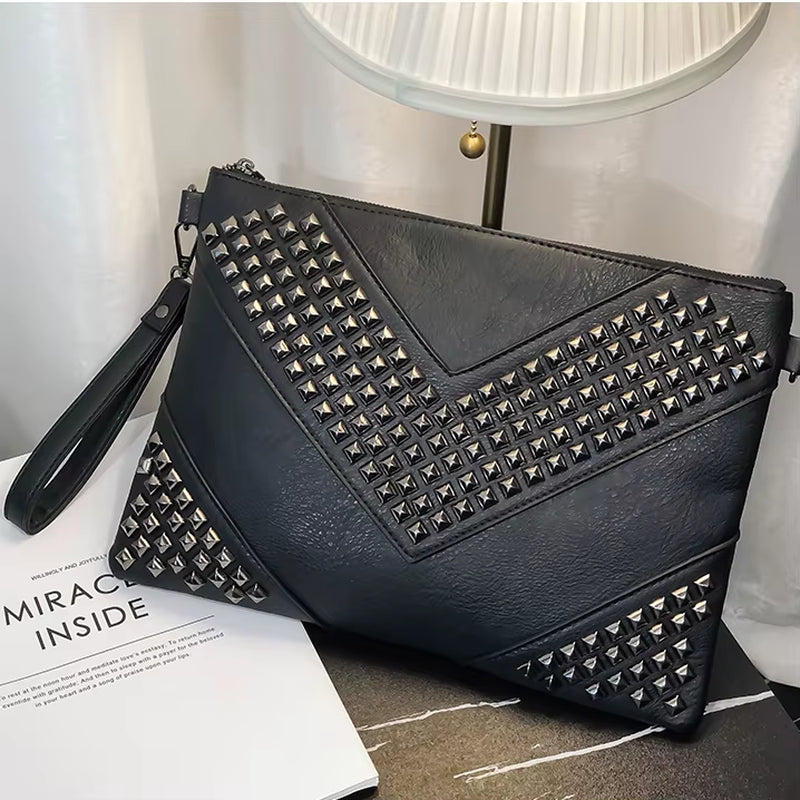 Retro Leather Men Bags Rivets Clutch Handbag Shoulder Crossbody Bags Husband Luxury Brand Purses for Men Bolsa