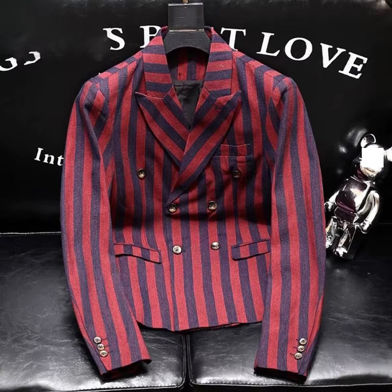 British Style Fashion Stripes Suit Jacket Men Luxury Slim Fit Blazer Spring Autumn Long Sleeve Small Suit Streetwear Tops Coat