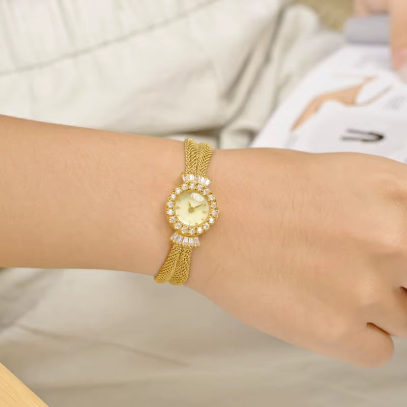 24K Gold Vintage Ladies' Watch Sapphire Mirror Luxury Bracelet Japan MIYOTA Movement Waterproof Women'S Watch Reloj Mujer