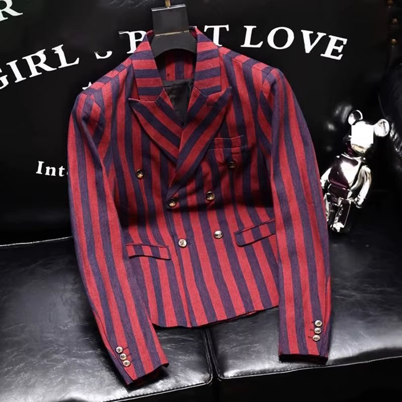 British Style Fashion Stripes Suit Jacket Men Luxury Slim Fit Blazer Spring Autumn Long Sleeve Small Suit Streetwear Tops Coat