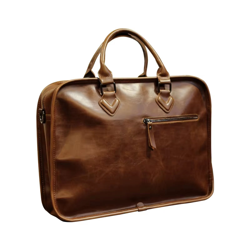 Brand Crazy Horse PU Leather Men Briefcase Vintage 14 Inch Business Laptop Handbag Fashion Messenger Shoulder Bag Man
