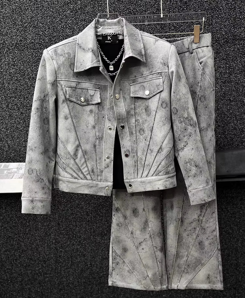 High-End American Style Retro Fashion Jacket Sets Men 2025 Autumn New Two-Piece Sets Male Handsome Trendy Loose Coats Pants Sets