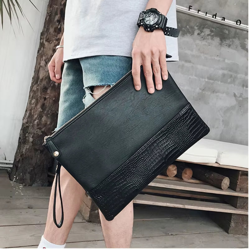 New Design Men Clutches Handbags Vintage PU Leather Envelope Bags Casual Key Phone Pocket Envelope Purse