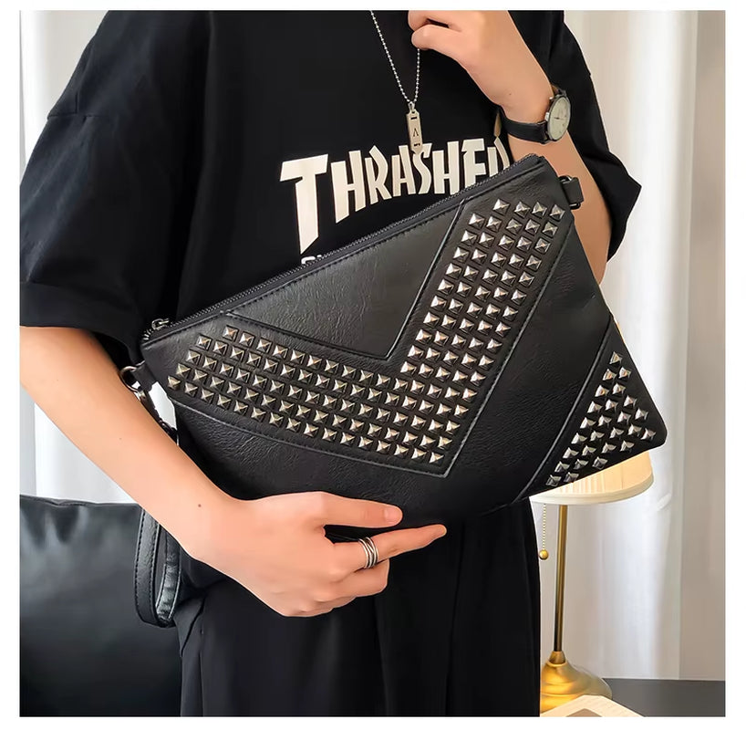 Retro Leather Men Bags Rivets Clutch Handbag Shoulder Crossbody Bags Husband Luxury Brand Purses for Men Bolsa