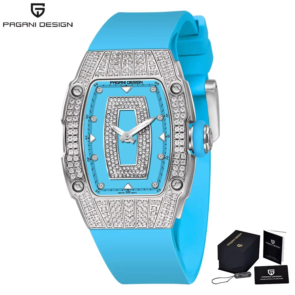 Luxury Women Fashion Tonneau Quartz Watch Swiss Ronda Movt Diamond Studded Ladies Elegant Wristwatch Montre Femme