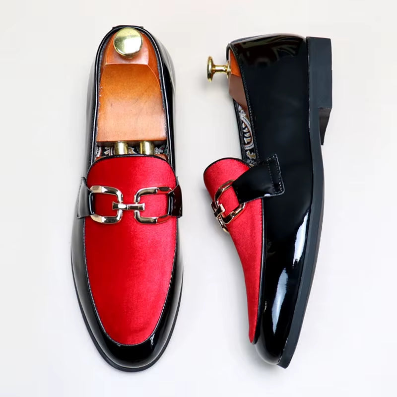 Fashion Man'S Leather Shoes Party Wedding Loafers Metal Button Moccasins Men Slip-On Comfortable Driving Popular Club Flats